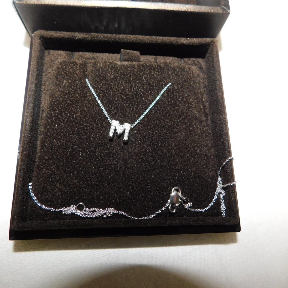 Authentic Roberto Coin 18K white gold and diamond pendants Love Letter M